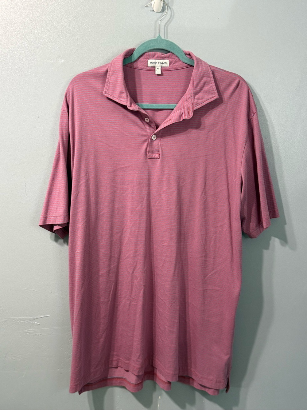 Peter Millar Pink and Blue Striped Polo Men’s Golf Polo Size XL